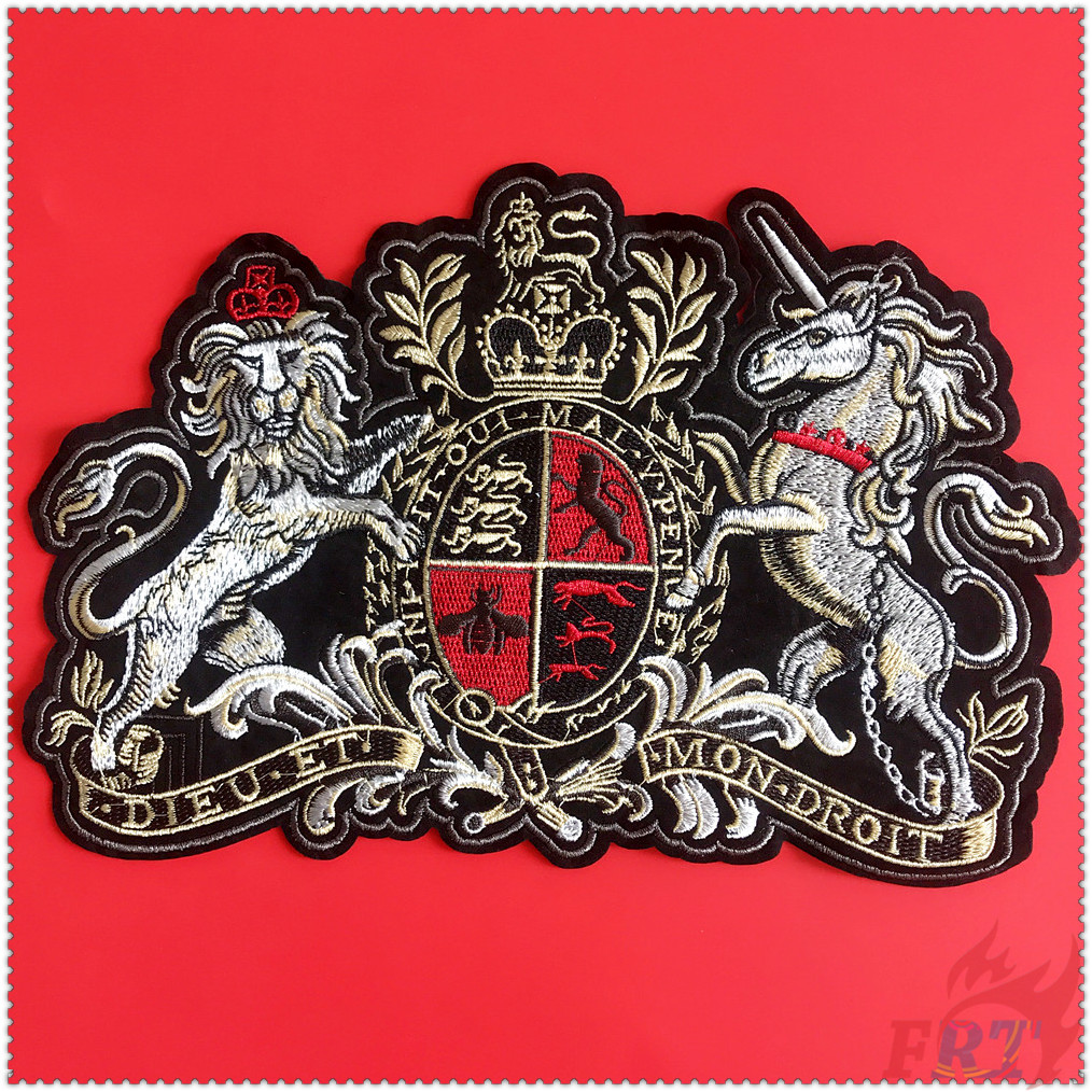 ✿ Royal Coat of Arms of The United Kingdom：Dieu Et Mon Droit Patch ✿ 1Pc Lion Horse Diy Sew on Badges Patches Clothing Accessories