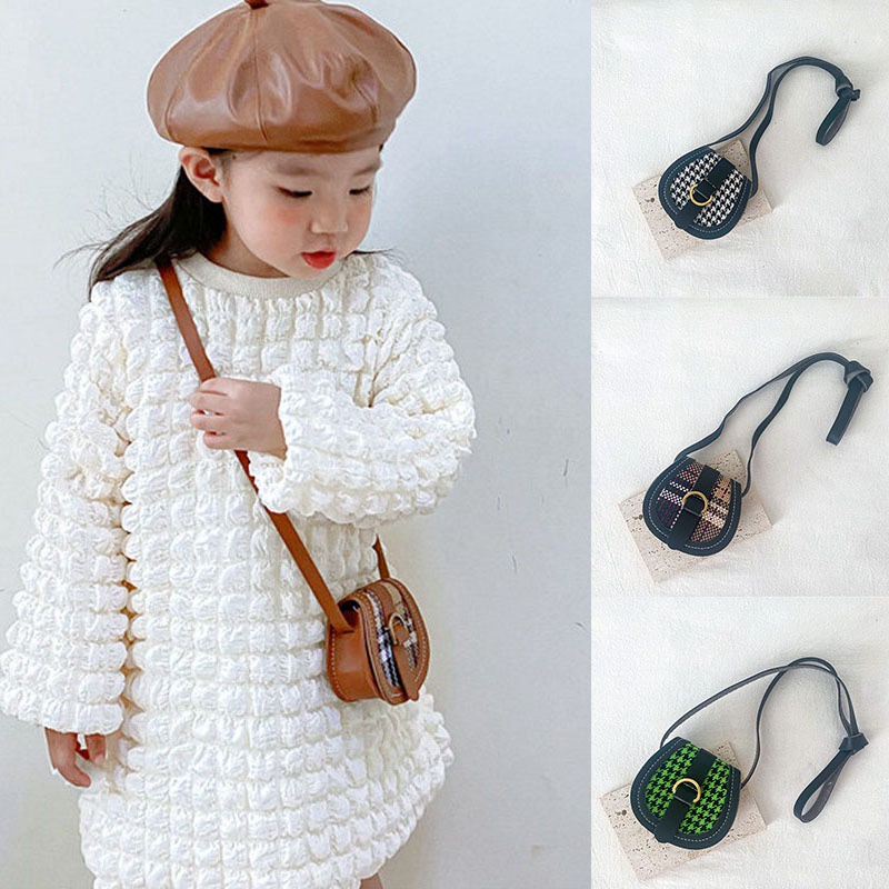 Túi đeo chéo họa tiết caro phong cách Hàn Quốc cổ điển thời trang cho bé gái