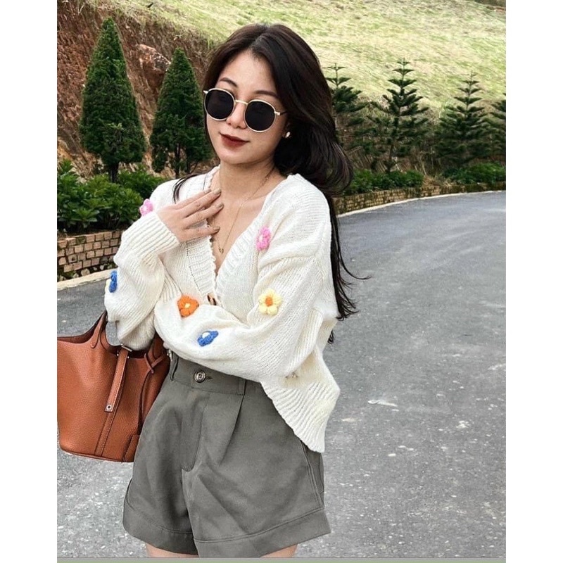 ÁO KHOÁC CADIGAN DÁNG CROPTOP THÊU HOA NỔI SIÊU XINH