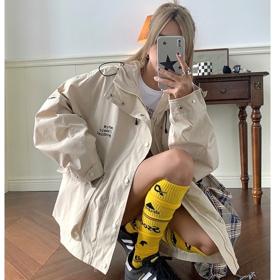 QKOOLE  Áo Khoác Nữ Dài Tay Có Mũ Thời Trang Hàn Quốc