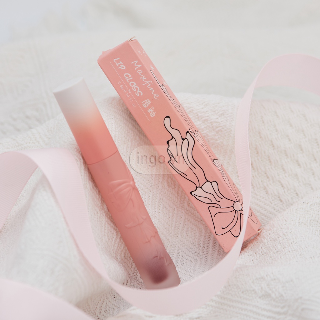 Son Kem Lì MAXFINE， Lip Gloss Lâu Trôi ,Mềm Mại Như Nhung , Vỏ Nơ hồng Mềm Mướt Mịn Lì