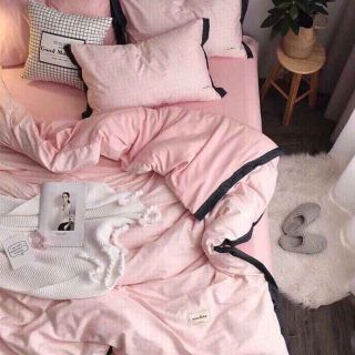 Bộ chăn ga gối nệm hồng phấn