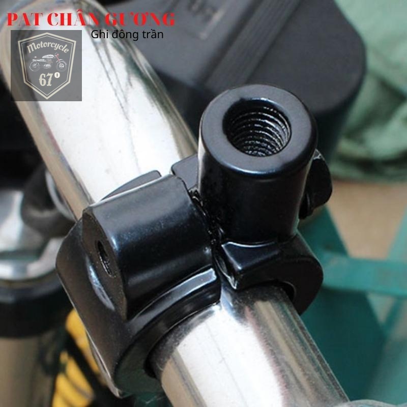 Pat gắn chân gương 10mm, cùm săt sơn đen gắn gương chiếu hậu cho ghi đông trần 22mm