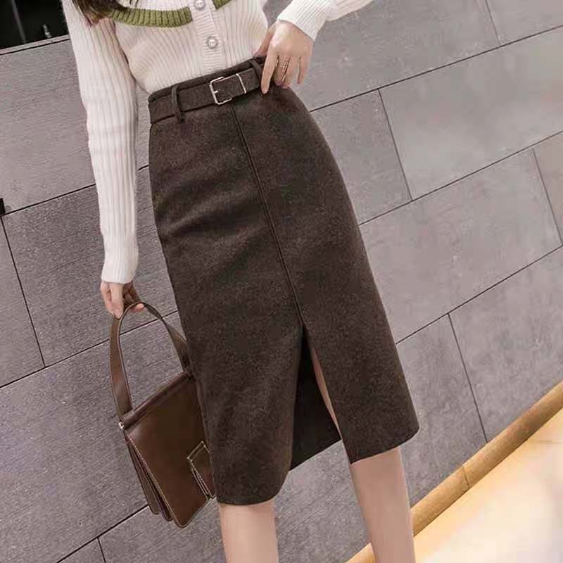 Chân Váy Dạ Xẻ Trước vải Dày Mịn Hot Thu Đông K kèm đai | BigBuy360 - bigbuy360.vn