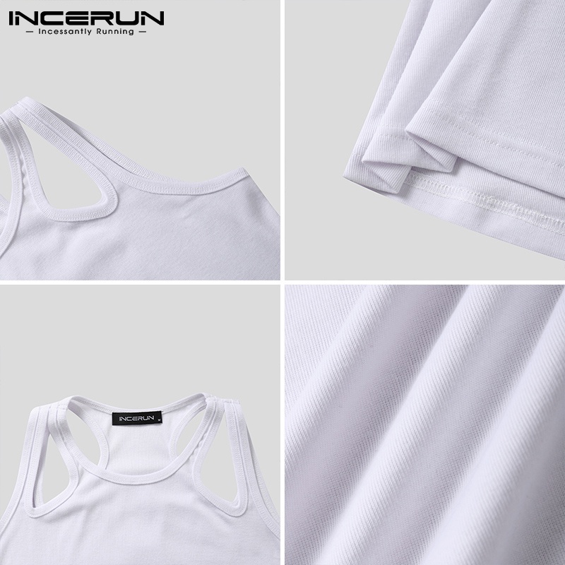 Áo ba lỗ nam INCERUN dệt kim ôm dáng màu trơn không tay tập gym thường ngày