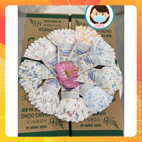 Khẩu trang 4D- KF94 Hoàng Dũng trẻ em hoạ tiết ngẫu nhiên