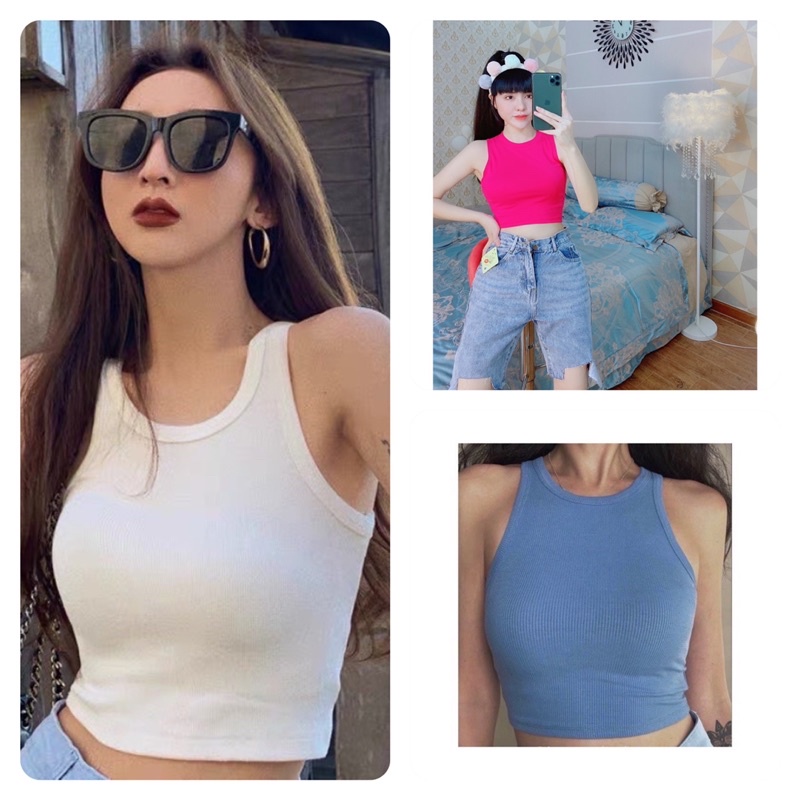 Áo ba lỗ khoét nách croptop cổ tròn