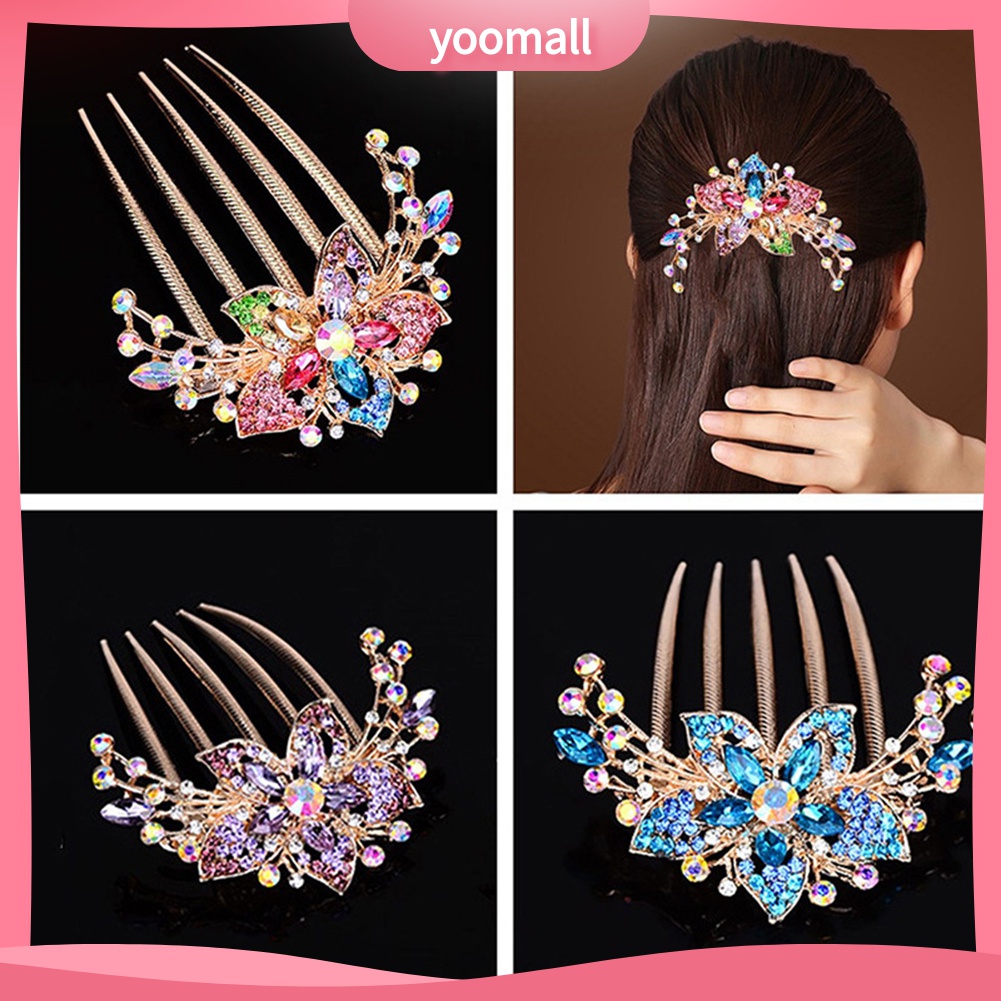 Trâm cài tóc hình bông hoa đính đá giả nhiều màu sắc thời trang thanh lịch cho nữ