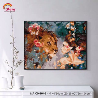 Tranh sơn dầu số hóa tự tô màu theo số - Cô gái sư tử  - kt 40*50cm