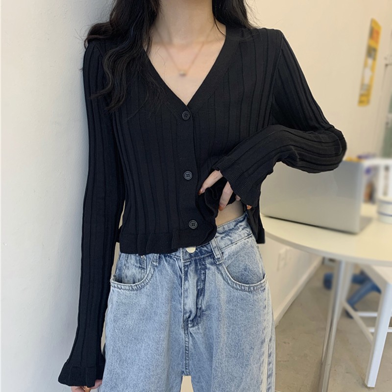 Áo Cardigan Dệt Kim Tay Dài Cổ Chữ V Chống Nắng Thời Trang Cho Nữ