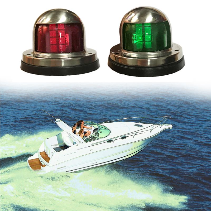 Set 2 Đèn LED Tín Hiệu 12V Ánh Sáng Xanh Lá / Đỏ Chuyên Dụng Cho Tàu Thuyền