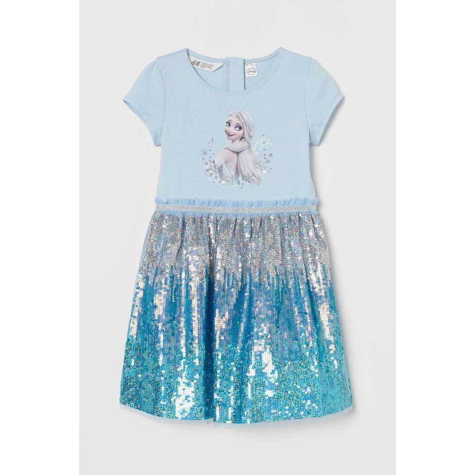 Váy cho bé - Váy công chúa cộc tay cotton ELSA xanh đính kim sa siêu đẹp siêu hot dành cho bé gái từ 2-10 tuổi tuổi