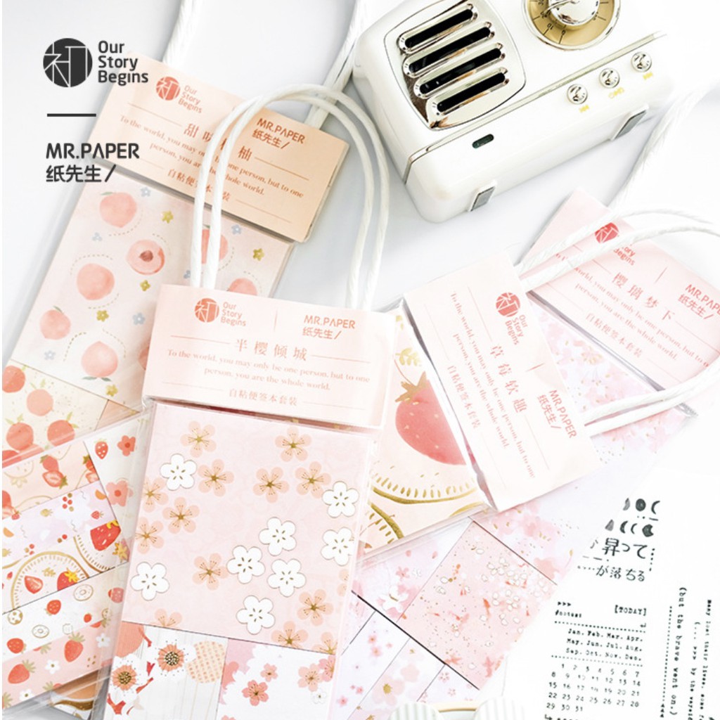 Set 240 note và bookmark sakura theme có nhũ