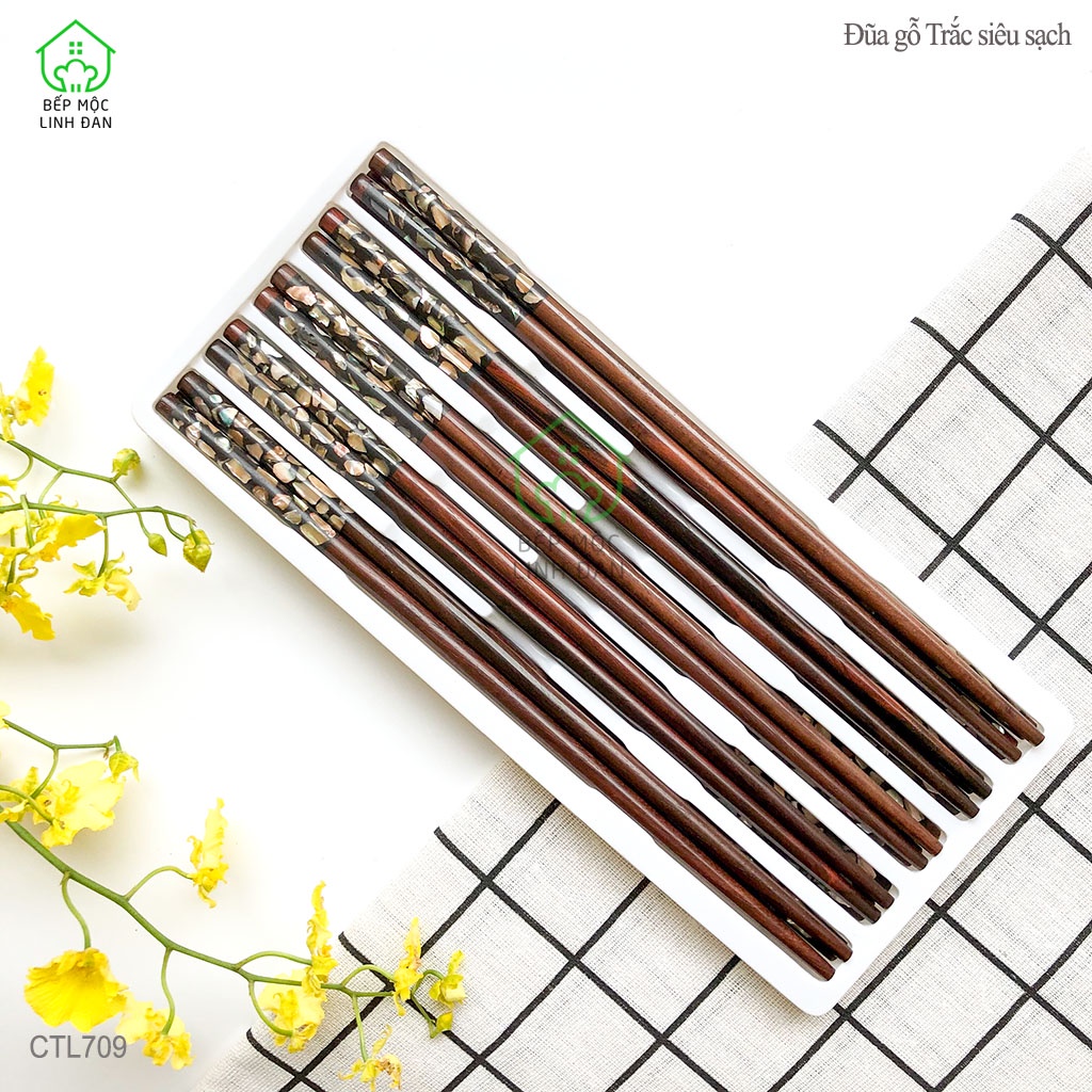 Đũa Gỗ Trắc Tự Nhiên Cẩn Bào Ngư Úc HAHANCO  Bộ 10 Đôi Tặng Hộp