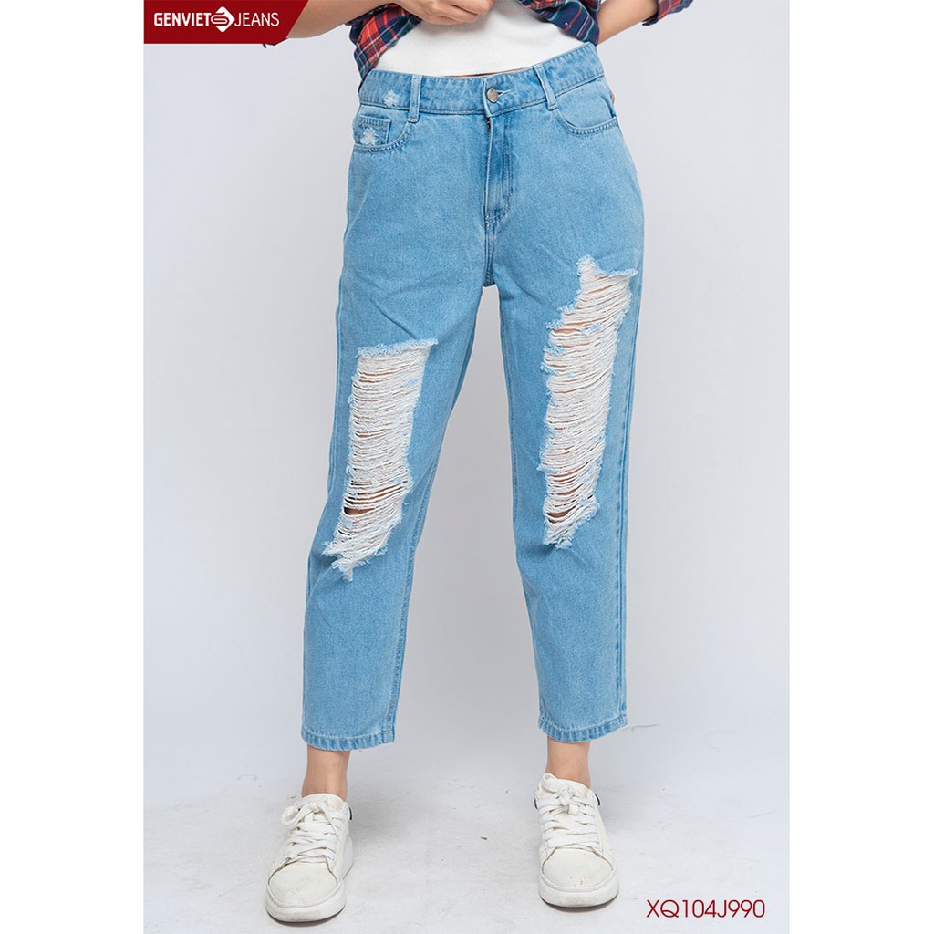 [Mã FASHIONMALLT4 giảm 15% đơn 150k] Quần Baggy Jeans Nữ XQ104J990 GENVIET