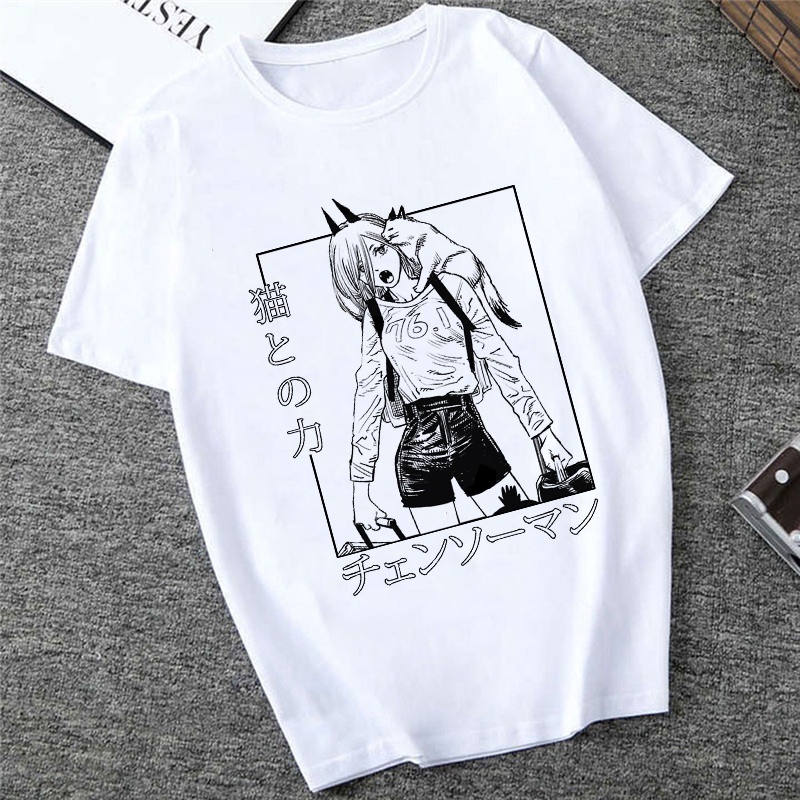 Áo Thun Tay Ngắn In Hình Nhân Vật Hoạt Hình Pochita Makima Anime Dành Cho Nam Và Nữ 90s