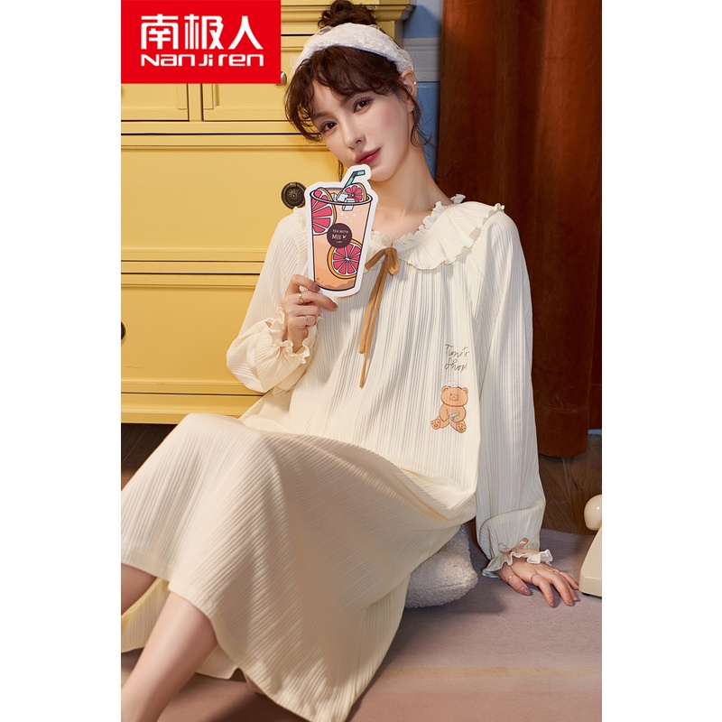 Đầm Ngủ Cotton Dài Tay Size Lớn Thời Trang Hàn Quốc Dễ Thương Cho Nữ | BigBuy360 - bigbuy360.vn