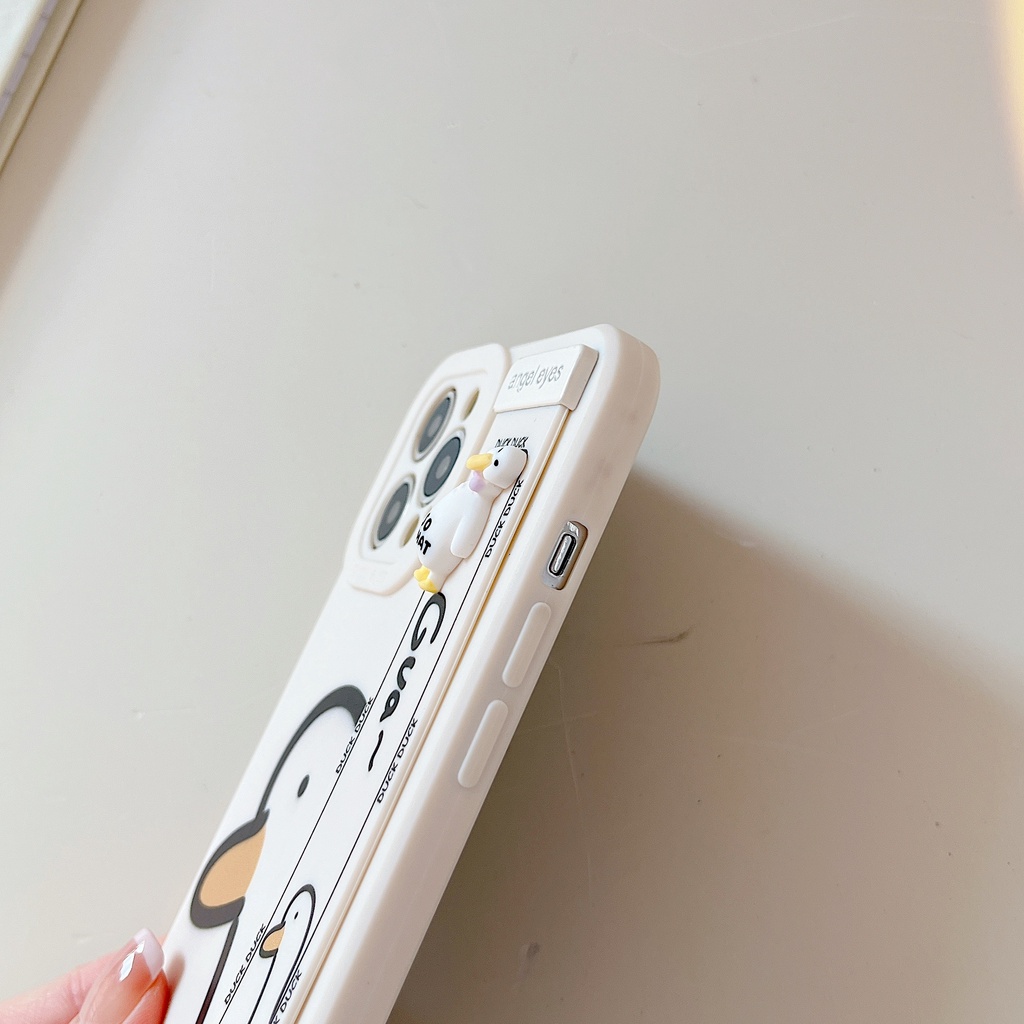 Ốp Điện Thoại Silicone Mềm Chống Sốc In Hình Vịt Hoạt Hình Có Quai Cầm Tay Cho iPhone 13 12 11 Pro Max X XS XR 7 8Plus
