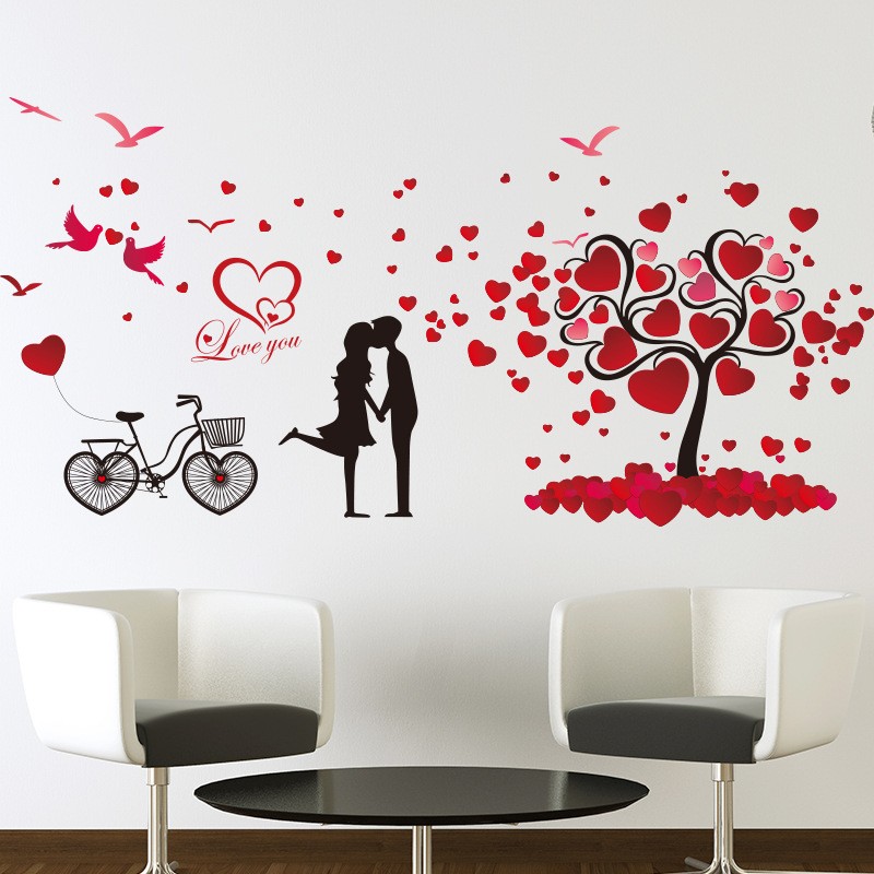 Decal dán tường ⚡ FREESHIP ⚡ Trái tim tình nhân - DK014