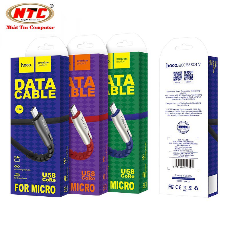 Cáp sạc nhanh và truyền dữ liệu Hoco U58 Core cổng microUSB hỗ trợ QC3.0, max 2.4A, dài 1.2M