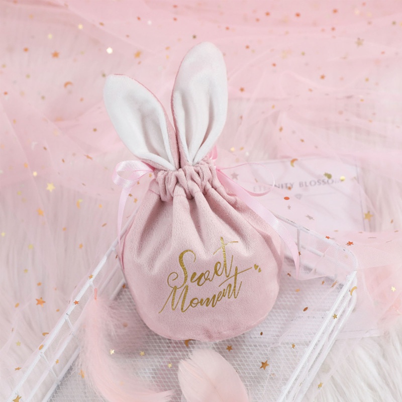 Túi Đựng Kẹo Bằng Vải Nhung Hình Tai Thỏ Dễ Thương