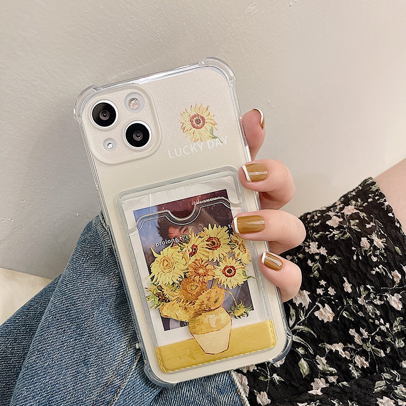 Ốp Điện Thoại Họa Tiết Hoa Hướng Dương Có Ngăn Đựng Thẻ Cho Iphone 14promax / 13mini 11 / 12pro 678Plus / xsmax / xr