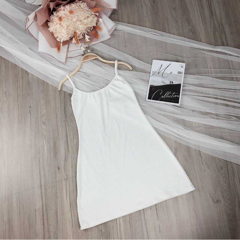 Sét áo sơ mi croptop viền bèo &amp;đầm 2 dây form xòe hot hit