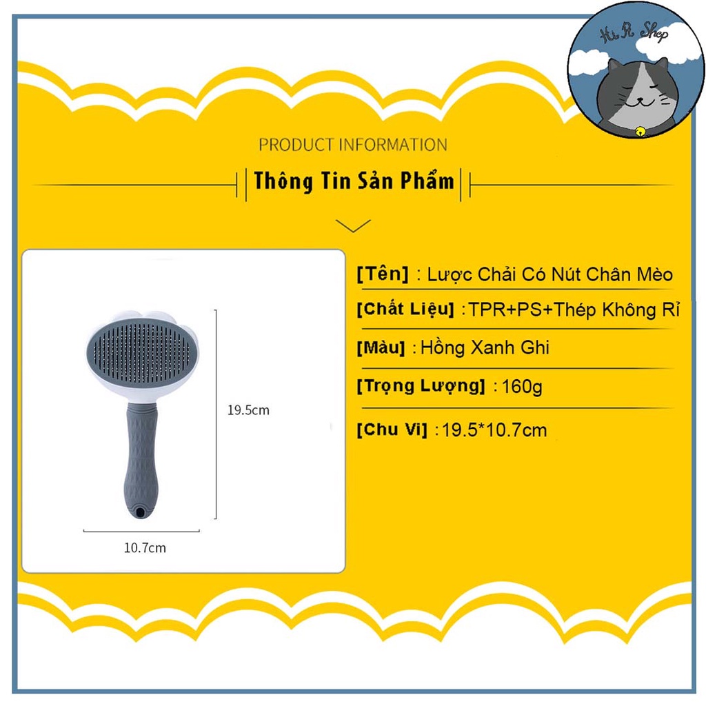 [Fullbox] Lược Chải Lông Cao Cấp CHÍNH HÃNG CLean Cho Chó Mèo Có Nút Đẩy Lông Chất Liệu Nhựa An Toàn Dành Cho Thú Cưng