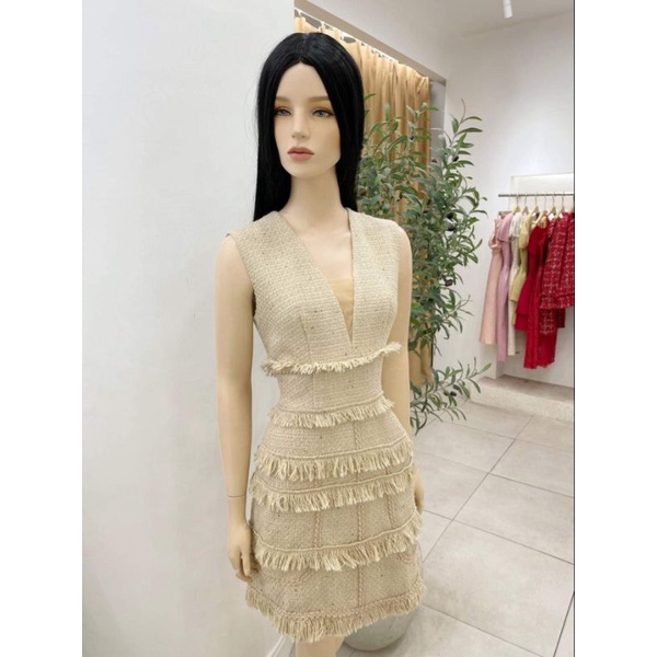 AMY STORE ⤑ Váy dạ Tweed cổ V phối lưới ⇿〈Giá gốc 2.350〉