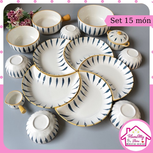 Set Bát Đĩa Decor Kẻ Vằn Bát Ăn Cơm Chén Dĩa Dễ Thương Bát Ăn Dặm Cho Bé