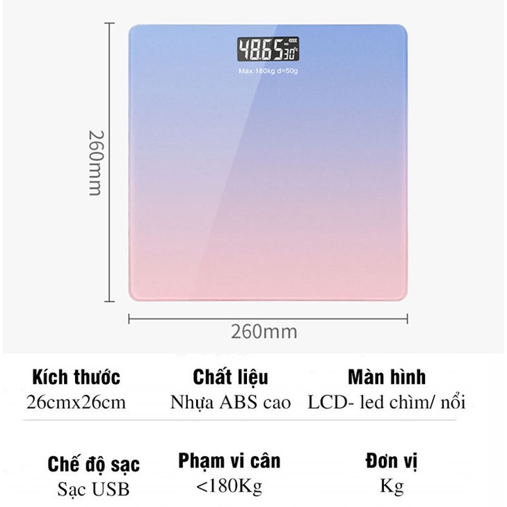 Cân Điện Tử Sức Khỏe Có Dây Sạc, Cân Điện Tử Mini, Độ Chính Xác Cao, Cân Tiện Lợi Mã AAA