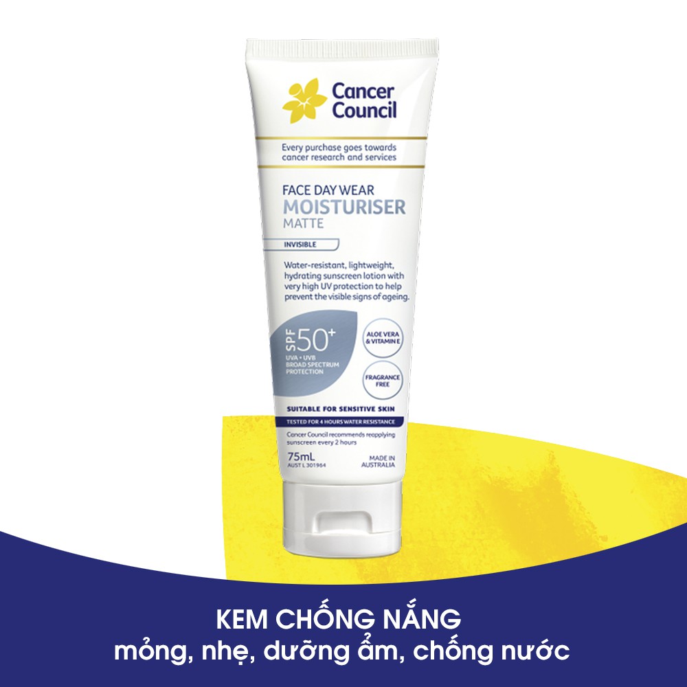 Kem chống nắng da mặt Cancer Council - Face Day Wear SPF 50+/PA++++ 75ml (Chống nước)