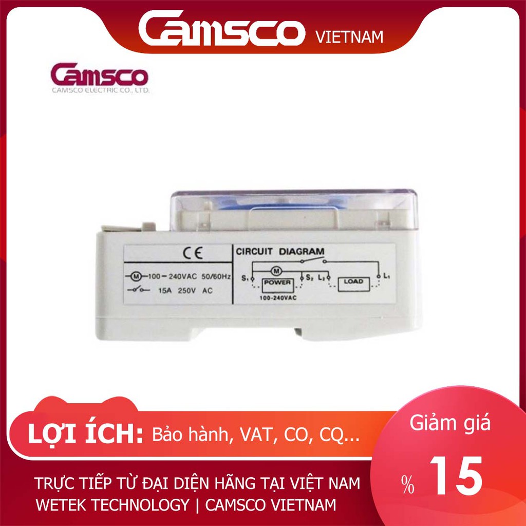 Camsco TB35N (TB35-N)Rẻ nhất Rơ le công tắc hẹn giờ timer 24h 7 ngày loại cơ, 16A, bảo hành 12T