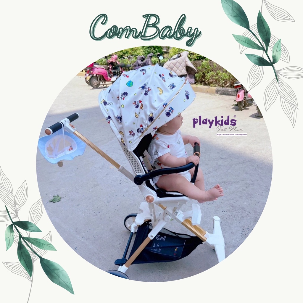 Xe đẩy gấp gọn Playkids X6-3, Baby vovo v9 xoay 2 chiều tư thế ngả, nằm cho bé từ sơ sinh - 6 tuổi