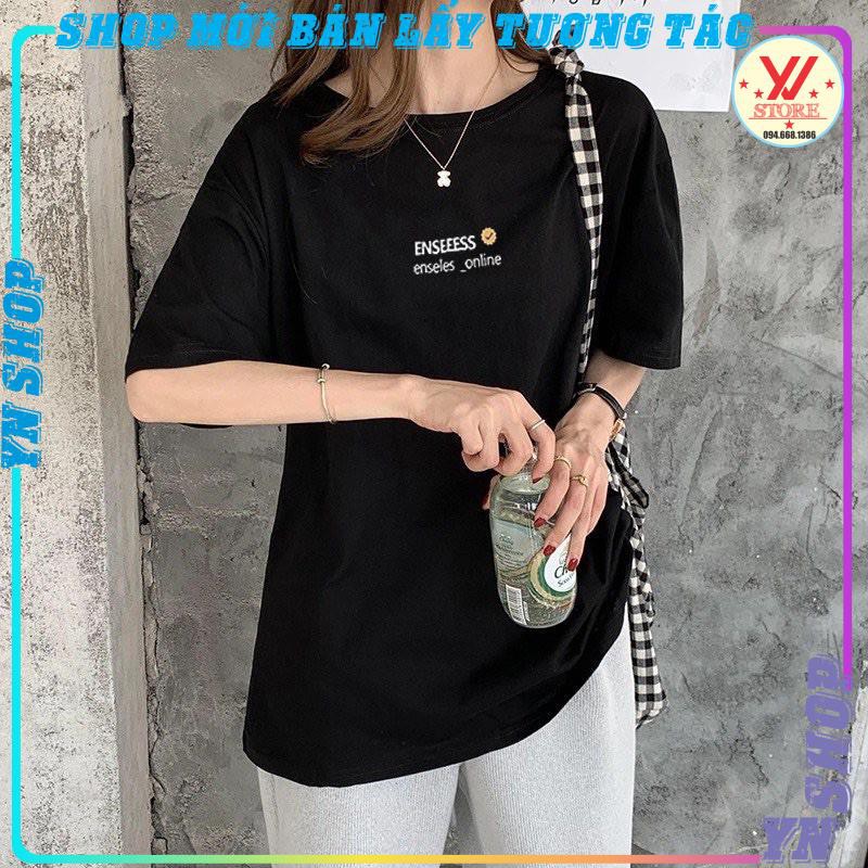 Áo thun tay lỡ unisex nam nữ in chữ ENSEENSS dáng thụng form rộng basic thấm hút mồ hôi