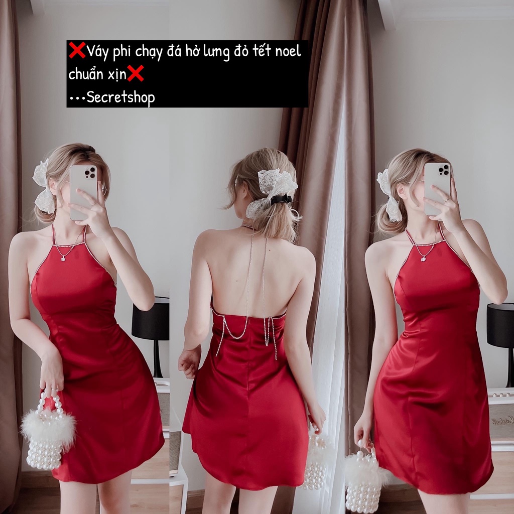 ĐẦM PHI ĐỎ CỔ YẾM DÂY ĐÍNH ĐÁ HỞ LƯNG