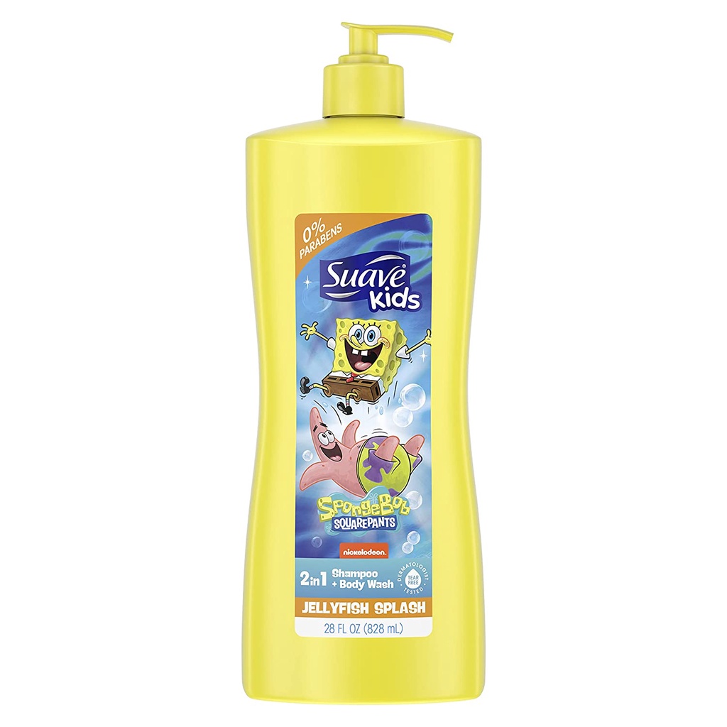 Sữa tắm &amp; dầu gội 2 trong 1 cho trẻ em Suave Kids 2in1 Shampoo &amp; Body Wash for Kids Nickelodeon Spongebob 828ml (Mỹ)