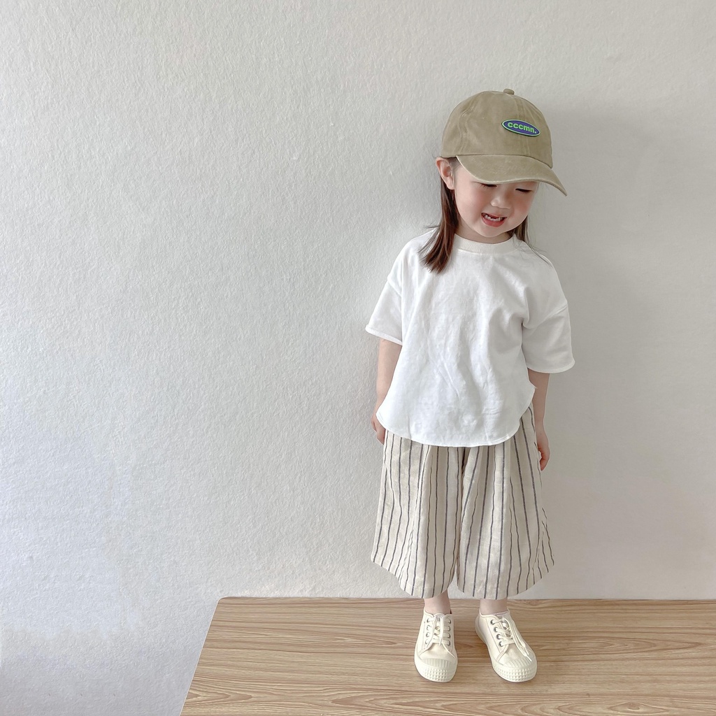 [Babycat] Hàng Có Sẵn Quần Cotton Mỏng Ống Rộng Dài Đến Mắt Cá Chân Họa Tiết Kẻ Sọc Phong Cách Nhật Bản Hàn Quốc Thời Trang Mùa Hè Dành Cho Bé Gái 2022