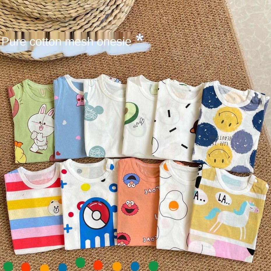 Bộ Áo Liền Quần Tay Ngắn Vải Cotton In Hoạt Hình One Piece Dễ Thương Cho Bé Sơ Sinh 0-24 Tháng