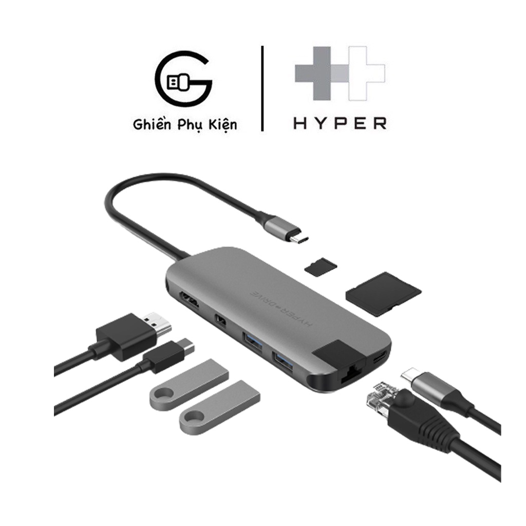 Cổng Chuyển HyperDrive Slim 8-IN-1 USB-C Multi Port Hub For MacBook, PC &amp; Devices - HD247B
