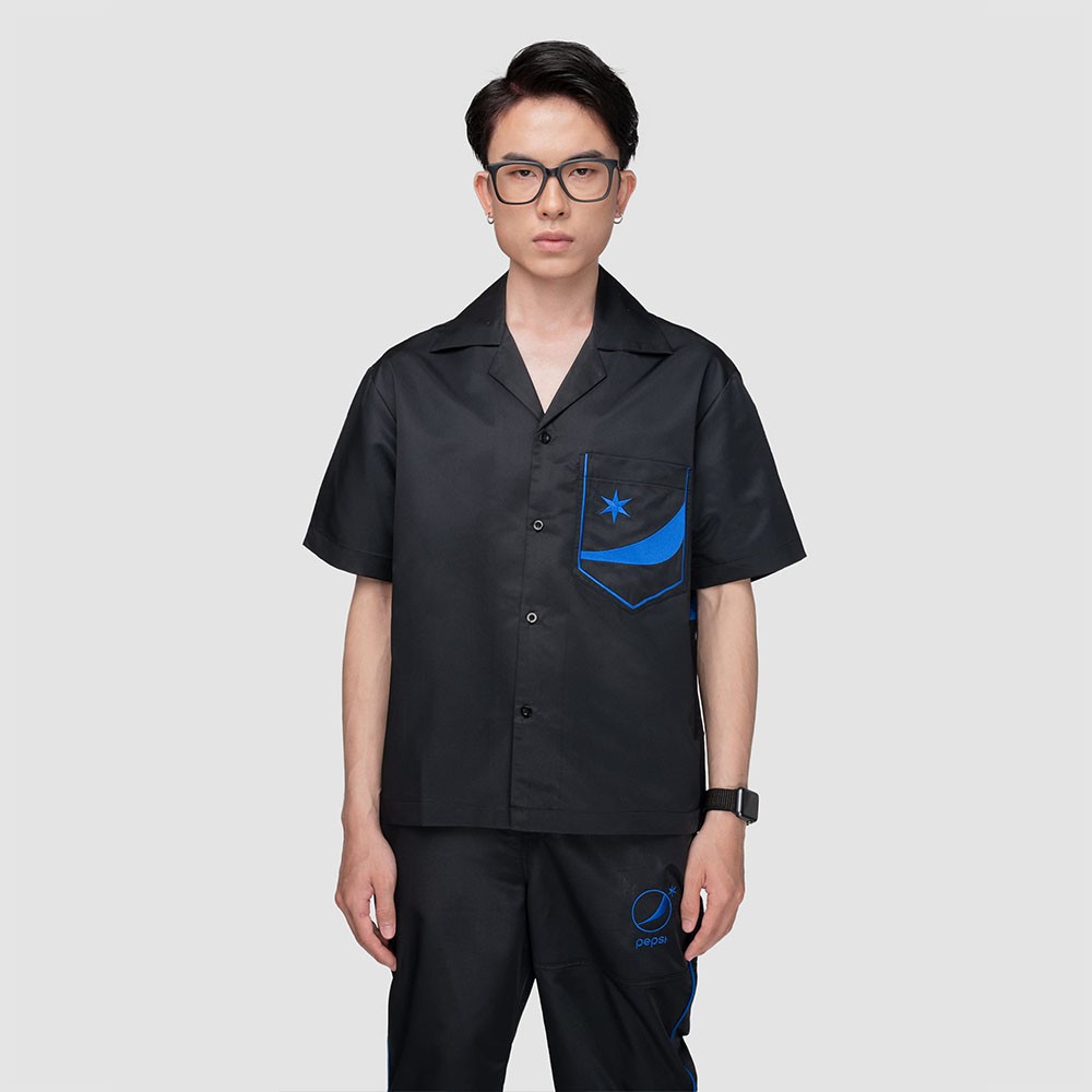 Áo Sơ mi gió Unisex Ngắn tay 21ST URBAN Pepsi Logo Đen