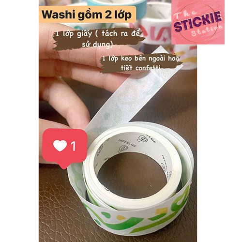 Washi tape Confetti Có Tách Lẻ Giá Tiết Kiệm Set 12 Cuộn Washitape