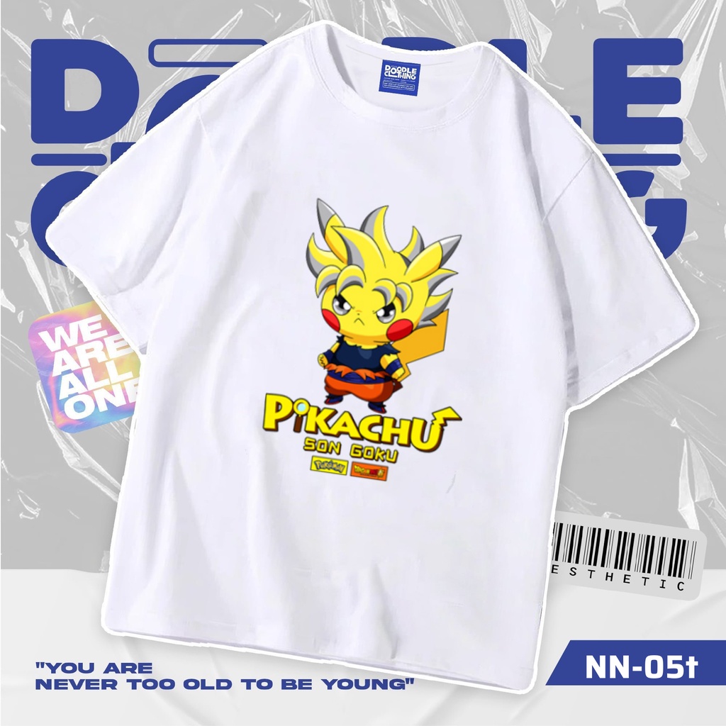 Áo thun nam nữ tay lỡ unisex oversize áo phông form rộng basic tee hình pikachu cosplay son goku
