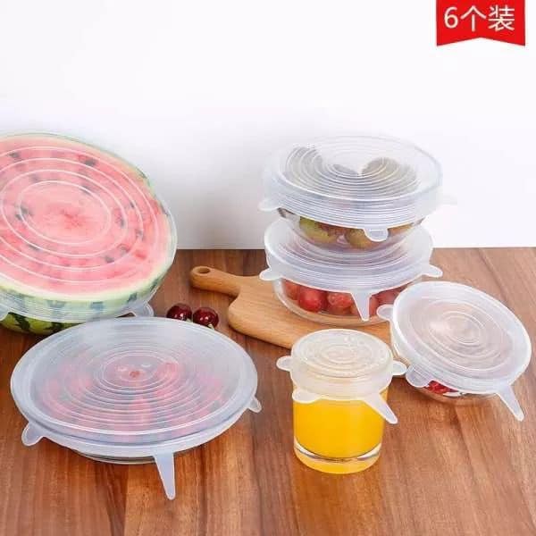 Bộ 6 nắp đậy silicon bọc thức ăn thay thế màng bọc thực phẩm.