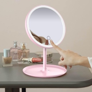 Gương Trang Điểm Có Đèn Led Cảm Ứng 3 Chế Độ Ánh Sáng - Gương MakeUp Tròn Màu Hồng Phấn