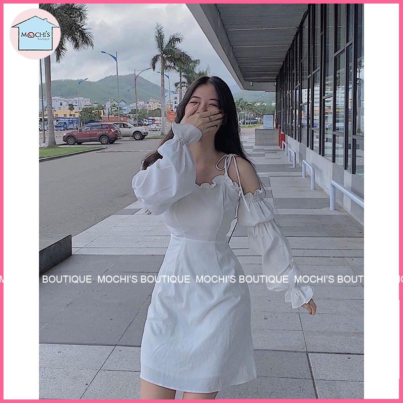 Váy đầm nữ trễ vai tay phồng bánh bèo nữ tính, 2 màu cơ bản,mẫu váy đầm nữ xòe có sẵn đệm ngực tiện lợi - M017