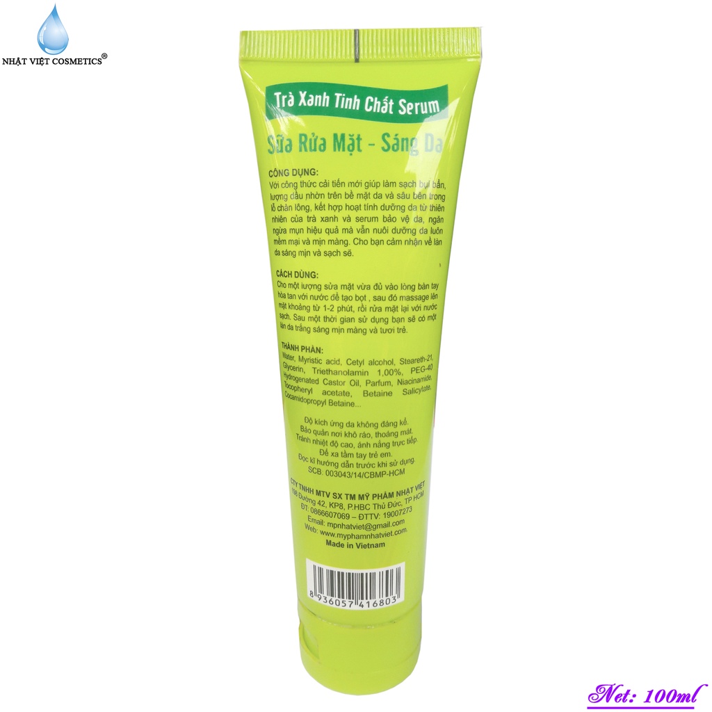 Sữa rửa mặt sáng da Trà xanh tinh chất Serum Nhật Việt Cosmetics