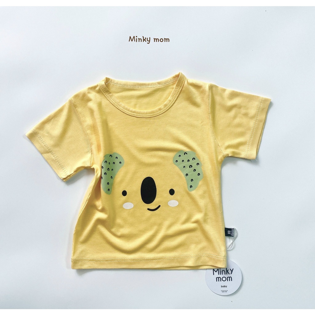 Áo cộc tay Minky Mom chất thun lạnh họa tiết mặt thú đáng yêu cực đẹp cho bé trai bé gái