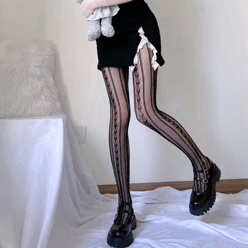 Quần tất lưới màu đen họa tiết kẻ sọc phong cách gothic gợi cảm cho nữ