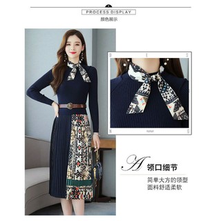 HÀNG NHẬP - ĐẦM LEN XÒE PHỐI LỤA DẬP LY KÈM NỊT